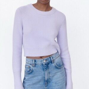 Zara Cropped Lavender Soft-Touch Slightly Fuzzy Long Sleeve Sweater